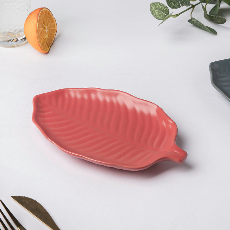 Autumn Pink Leaf Snack Plate 12 Inch - Serving plate, snack plate, dessert plate | Plates for dining & home decor