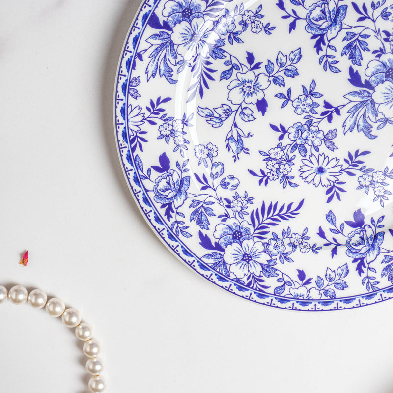 Riona Floral Snack Plate White And Blue 8 Inch - Serving plate, snack plate, dessert plate | Plates for dining & home decor