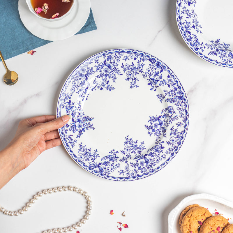 Riona Floral Dinner Plate Blue And White 10 Inch - Serving plate, rice plate, ceramic dinner plates| Plates for dining table & home decor