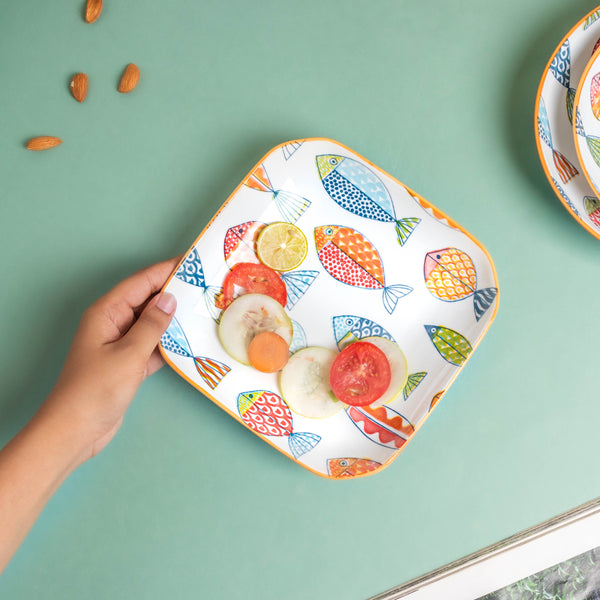 Ukiyo Square Ceramic Snack Plate 8 inch - Serving plate, snack plate, dessert plate | Plates for dining & home decor