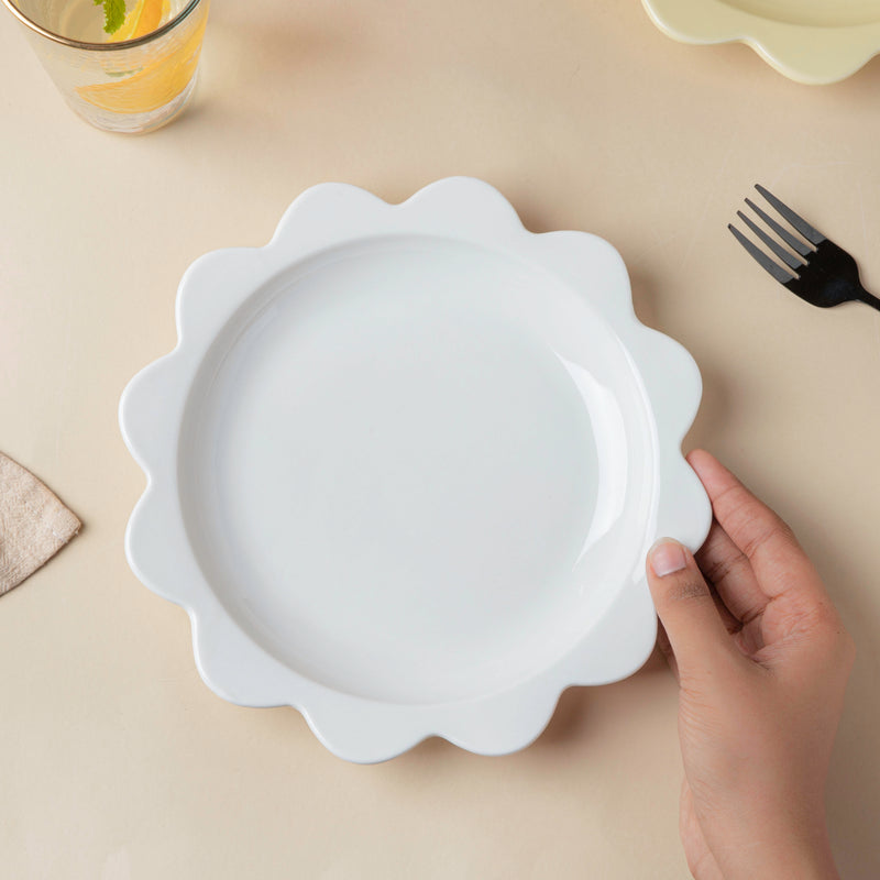 Rosette Ceramic Snack Plate White 8.5 Inch - Serving plate, snack plate, dessert plate | Plates for dining & home decor