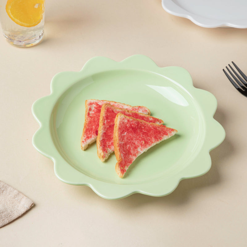 Rosette Ceramic Snack Plate Green 8.5 Inch - Serving plate, snack plate, dessert plate | Plates for dining & home decor