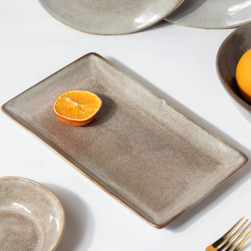 Rustic Handmade Ceramic Long Plate Grey 10 Inch - Ceramic platter, serving platter, fruit platter | Plates for dining table & home decor