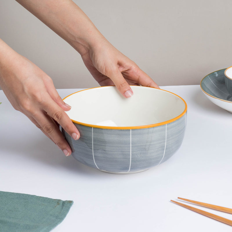Willow Dark Grey Ceramic Serving Bowl 8 inch - Bowl, ceramic bowl, serving bowls, noodle bowl, salad bowls, bowl for snacks, large serving bowl | Bowls for dining table & home decor