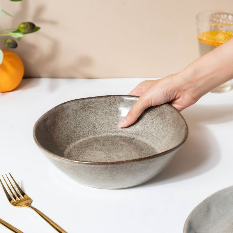 Rustic Handmade Large Serving Bowl Grey 800 ml - Bowl, ceramic bowl, serving bowls, noodle bowl, salad bowls, bowl for snacks, large serving bowl | Bowls for dining table & home decor