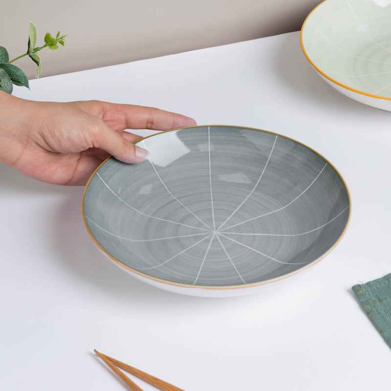 Willow Dark Grey Ceramic Pasta Plate 8 inch - Serving plate, pasta plate, lunch plate, deep plate | Plates for dining table & home decor