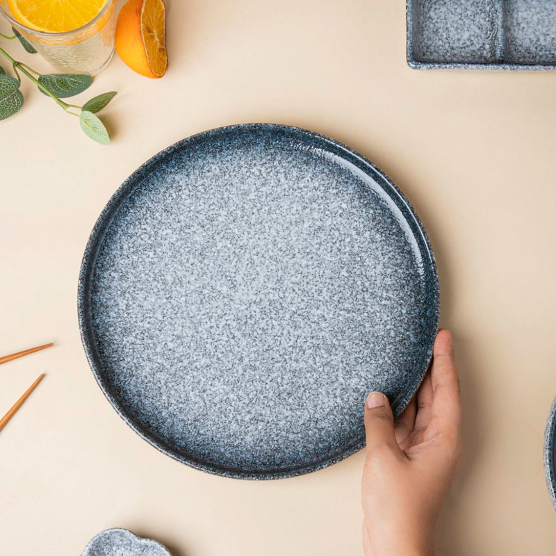 Pebble Glazed Dinner Plate Blue White 10 Inch - Serving plate, rice plate, ceramic dinner plates| Plates for dining table & home decor