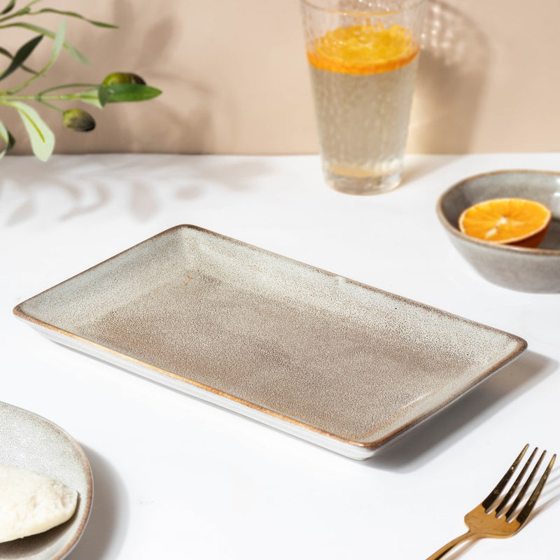 Rustic Handmade Ceramic Long Plate Grey 10 Inch - Ceramic platter, serving platter, fruit platter | Plates for dining table & home decor