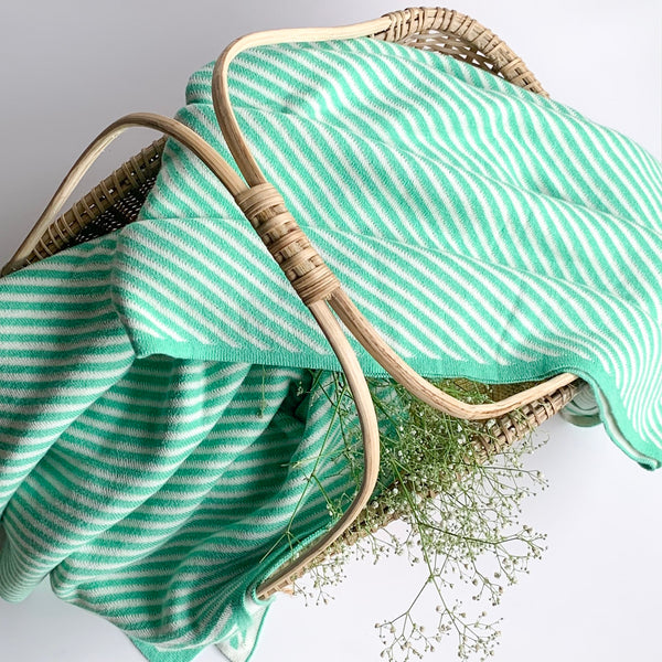 SPRING Stripe Knitted Throw Blanket - Jade Green white - Nestasia Home Decor