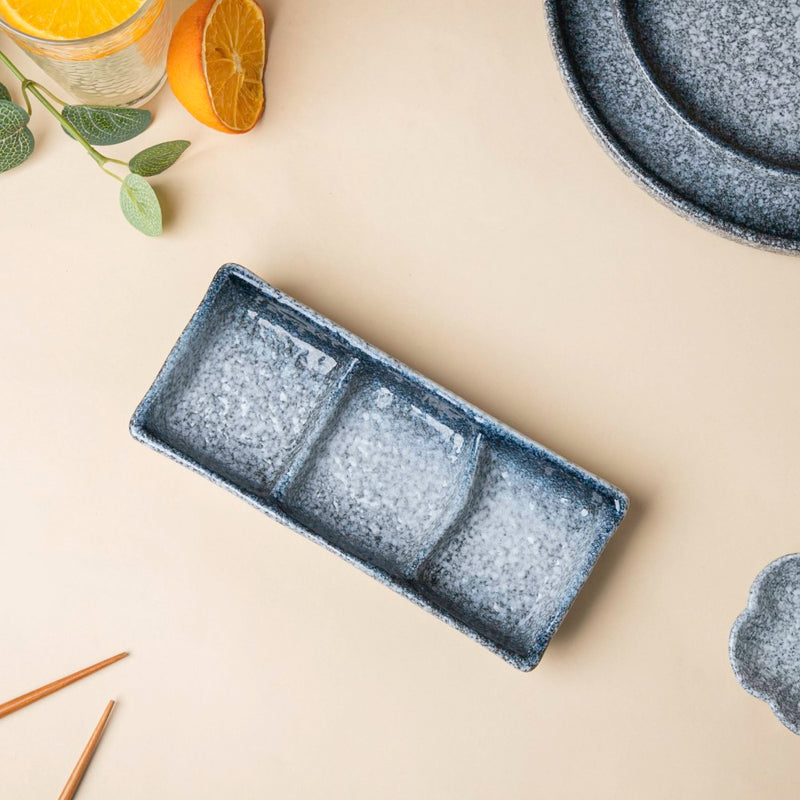 Pebble Glazed 3 Section Dip Plate - Bowl, ceramic bowl, dip bowls, chutney bowl, dip bowls ceramic | Bowls for dining table & home decor 