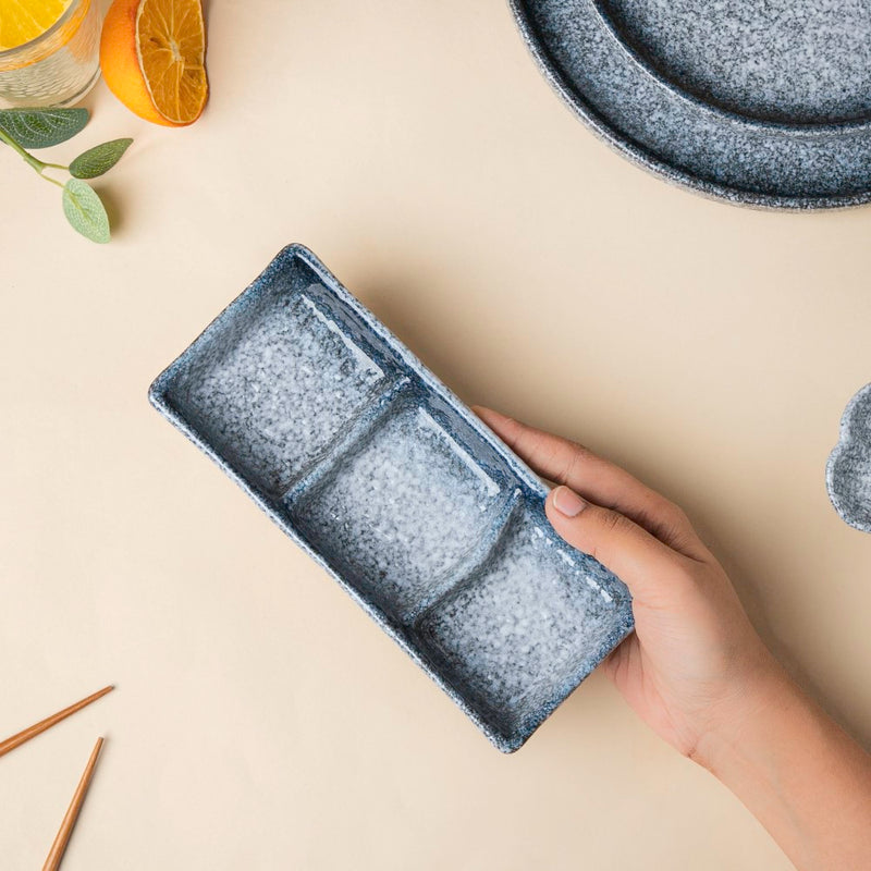 Pebble Glazed 3 Section Dip Plate - Bowl, ceramic bowl, dip bowls, chutney bowl, dip bowls ceramic | Bowls for dining table & home decor 