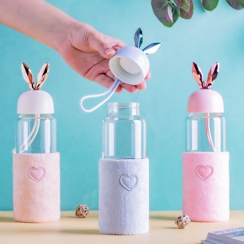 Bunny Ear Glass Bottle - Water bottle, glass bottle, cute water bottle | Bottle for Travelling