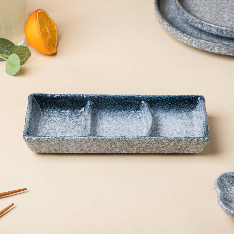 Pebble Glazed 3 Section Dip Plate - Bowl, ceramic bowl, dip bowls, chutney bowl, dip bowls ceramic | Bowls for dining table & home decor 