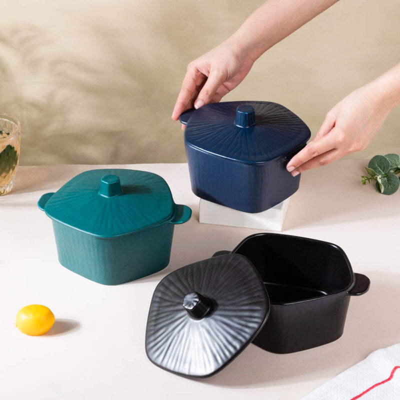 Pentagon Ceramic Casserole With Lid White - Serving bowl with lid, ceramic bowls with lids, noodle bowl, oven bowl, bowl with handle | Bowls for dining table & home decor