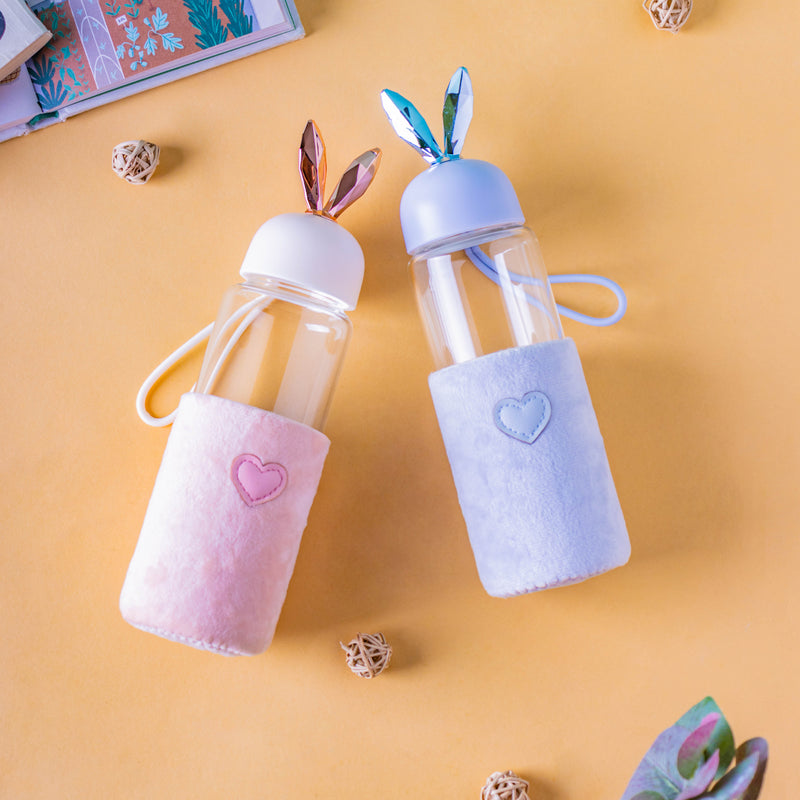 Bunny Ear Glass Bottle - Water bottle, glass bottle, cute water bottle | Bottle for Travelling