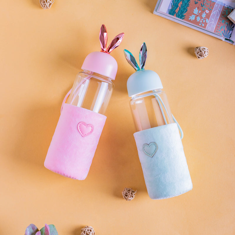 Bunny Ear Glass Bottle - Water bottle, glass bottle, cute water bottle | Bottle for Travelling
