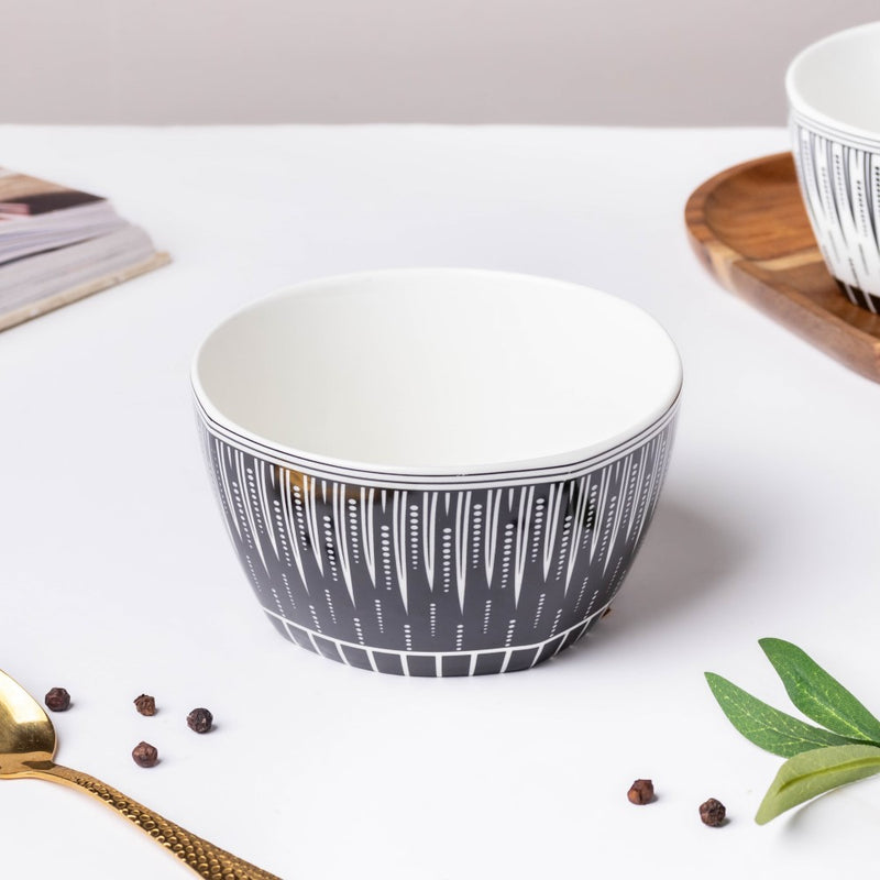 Philocaly Linear Patterned Soup Bowl Black 250 ml - Bowl, soup bowl, ceramic bowl, snack bowls, curry bowl, popcorn bowls | Bowls for dining table & home decor