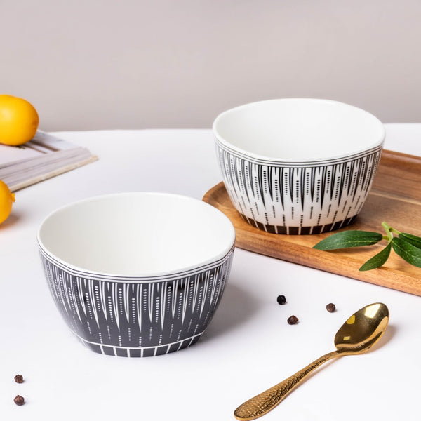 Philocaly Linear Patterned Soup Bowl White 250 ml - Bowl, soup bowl, ceramic bowl, snack bowls, curry bowl, popcorn bowls | Bowls for dining table & home decor