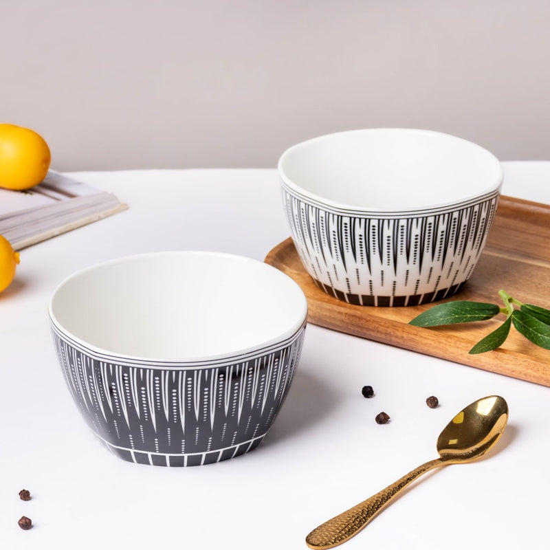Philocaly Linear Patterned Soup Bowl Black 250 ml - Bowl, soup bowl, ceramic bowl, snack bowls, curry bowl, popcorn bowls | Bowls for dining table & home decor