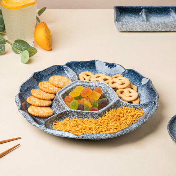 Pebble Glazed Section Party Platter Blue - Serving plate, snack plate, momo plate, plate with compartment | Plates for dining table & home decor