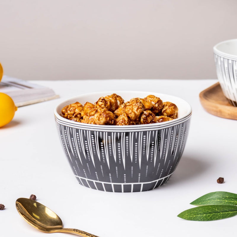 Philocaly Linear Patterned Soup Bowl Black 250 ml - Bowl, soup bowl, ceramic bowl, snack bowls, curry bowl, popcorn bowls | Bowls for dining table & home decor