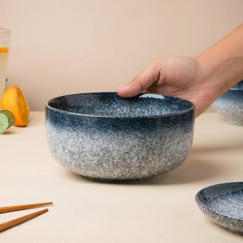Pebble Glazed Curry Bowl Blue Grey 500 ml - Bowl, ceramic bowl, serving bowls, noodle bowl, salad bowls, bowl for snacks, large serving bowl | Bowls for dining table & home decor