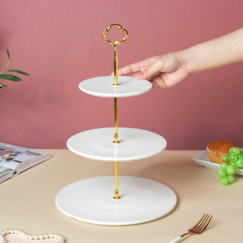 Serena 3 Tier Round Ceramic Dessert Stand White