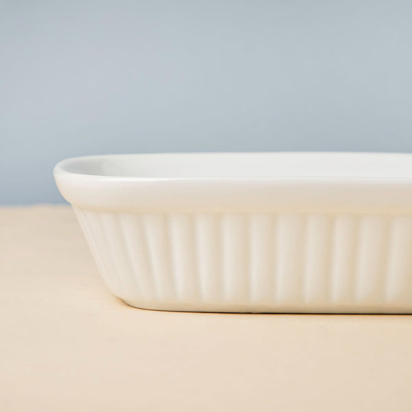 Classic Rectangle Ribbed Ceramic Baking Dish White 300 ml