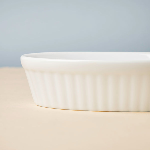 Ribbed Oval Ceramic Baking Dish White 200 ml