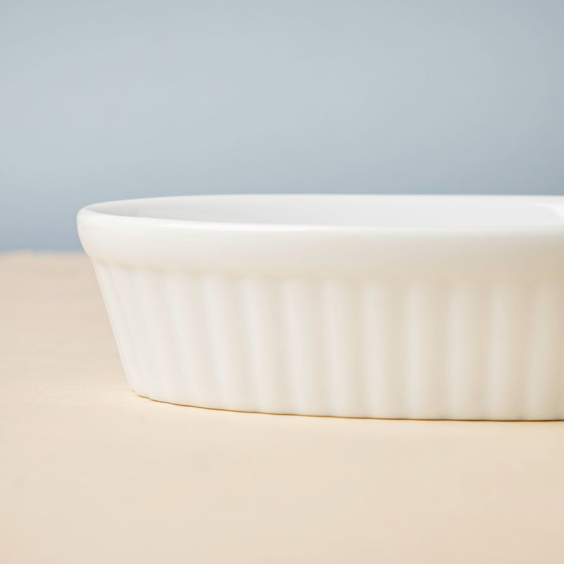 Ribbed Oval Ceramic Baking Dish White 200 ml - Baking Dish