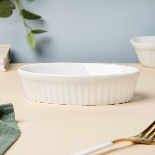 Ribbed Oval Ceramic Baking Dish White 200 ml