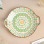 Mandala Round Ceramic Platter With Handle Green - Ceramic platter, serving platter, fruit platter | Plates for dining table & home decor