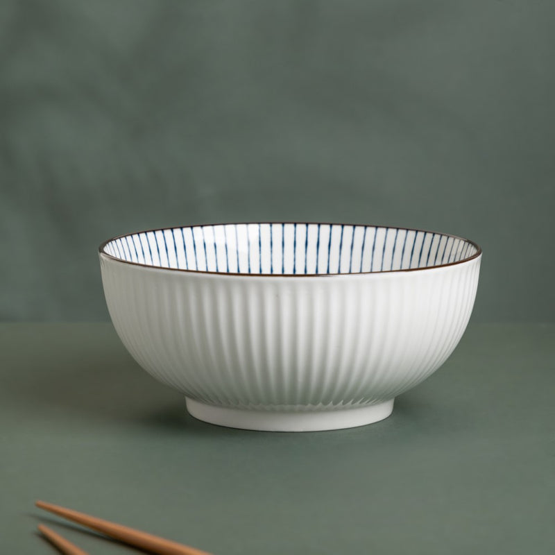 Meraki Striped Ceramic Serving Bowl 800 ml - Bowl, ceramic bowl, serving bowls, noodle bowl, salad bowls, bowl for snacks, snack bowl sets | Bowls for dining table & home decor