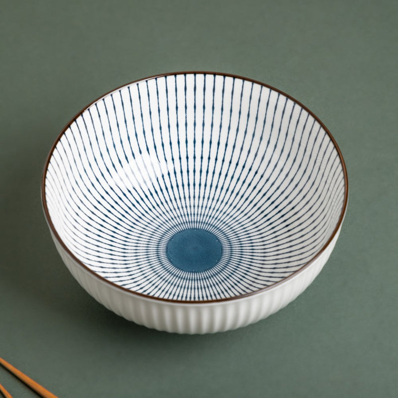 Meraki Striped Ceramic Serving Bowl 800 ml - Bowl, ceramic bowl, serving bowls, noodle bowl, salad bowls, bowl for snacks, snack bowl sets | Bowls for dining table & home decor