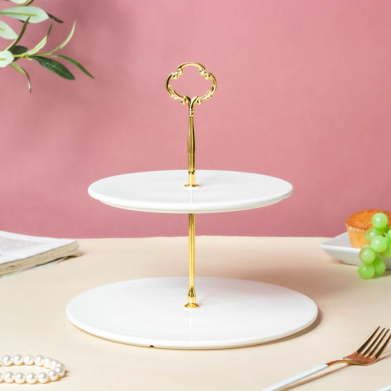 Serena 2 Tier Round Dessert Stand White