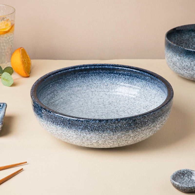 Pebble Glazed Serving Bowl Blue Grey 9 inch 1700 ml - Bowl, ceramic bowl, serving bowls, noodle bowl, salad bowls, bowl for snacks, large serving bowl | Bowls for dining table & home decor