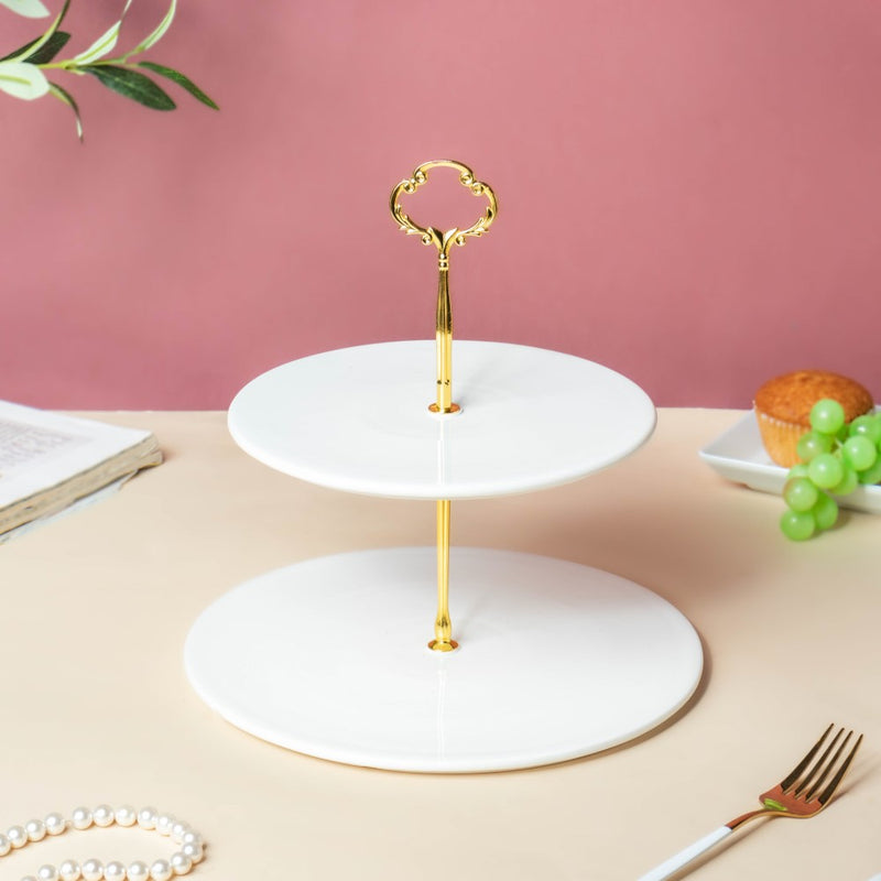 Serena 2 Tier Round Dessert Stand White