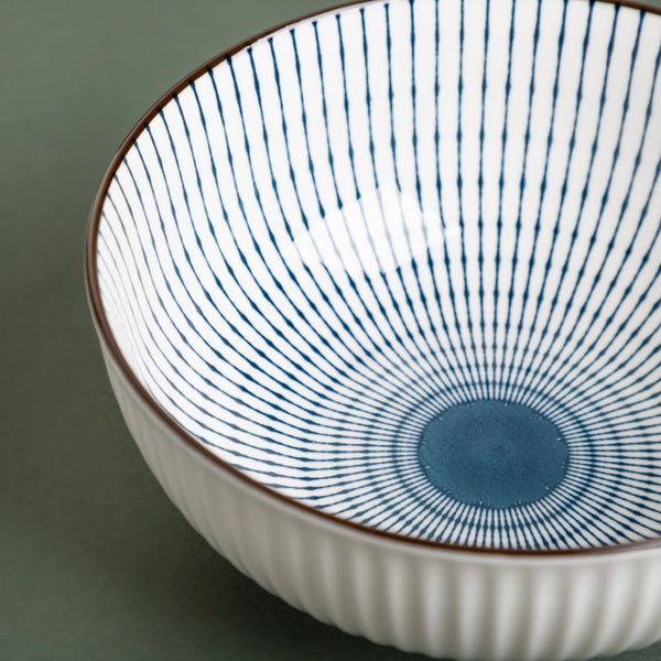 Meraki Striped Ceramic Serving Bowl 800 ml - Bowl, ceramic bowl, serving bowls, noodle bowl, salad bowls, bowl for snacks, snack bowl sets | Bowls for dining table & home decor