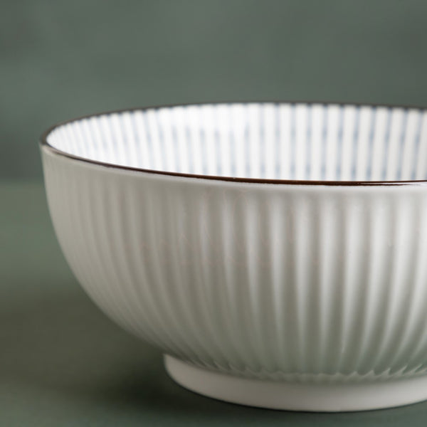 Meraki Striped Ceramic Serving Bowl 800 ml - Bowl, ceramic bowl, serving bowls, noodle bowl, salad bowls, bowl for snacks, snack bowl sets | Bowls for dining table & home decor