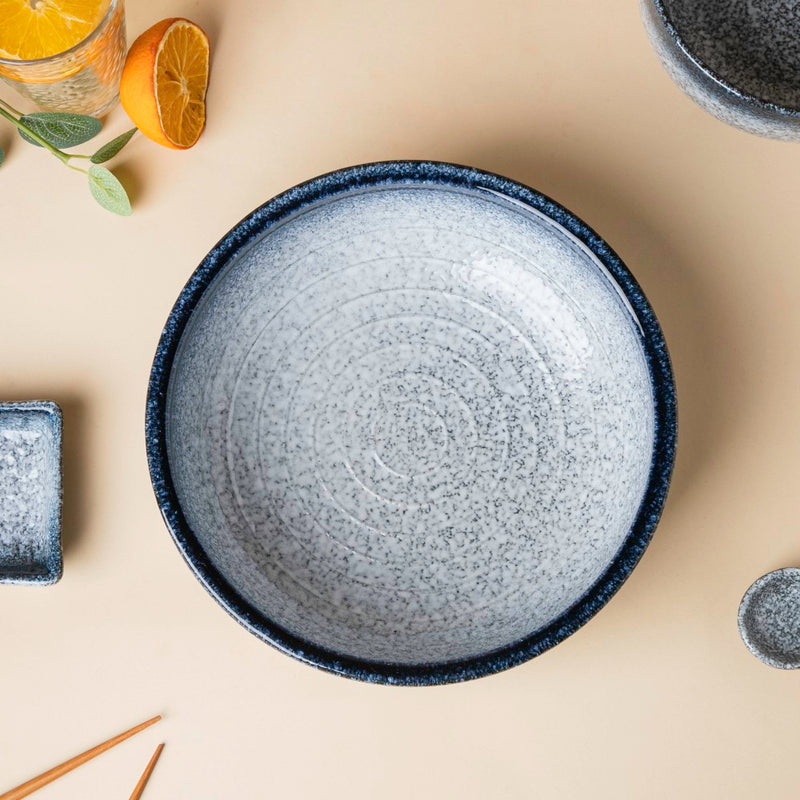 Pebble Glazed Serving Bowl Blue Grey 9 inch 1700 ml - Bowl, ceramic bowl, serving bowls, noodle bowl, salad bowls, bowl for snacks, large serving bowl | Bowls for dining table & home decor