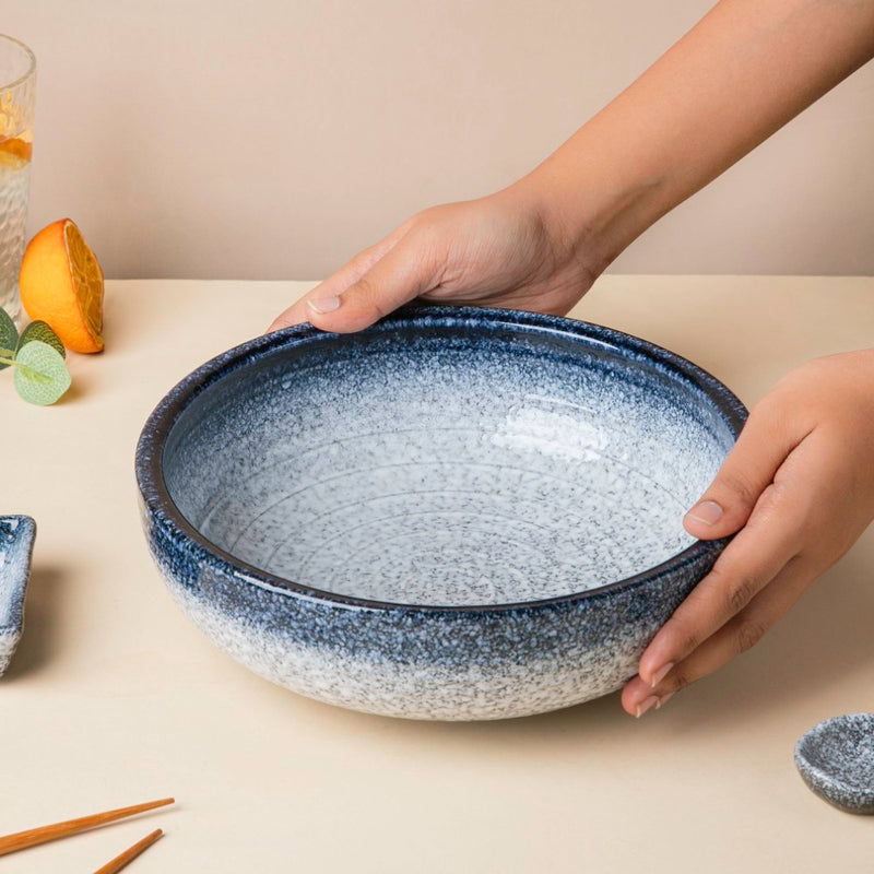 Pebble Glazed Serving Bowl Blue Grey 9 inch 1700 ml - Bowl, ceramic bowl, serving bowls, noodle bowl, salad bowls, bowl for snacks, large serving bowl | Bowls for dining table & home decor