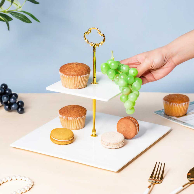Serena 2 Tier Square Dessert Stand White