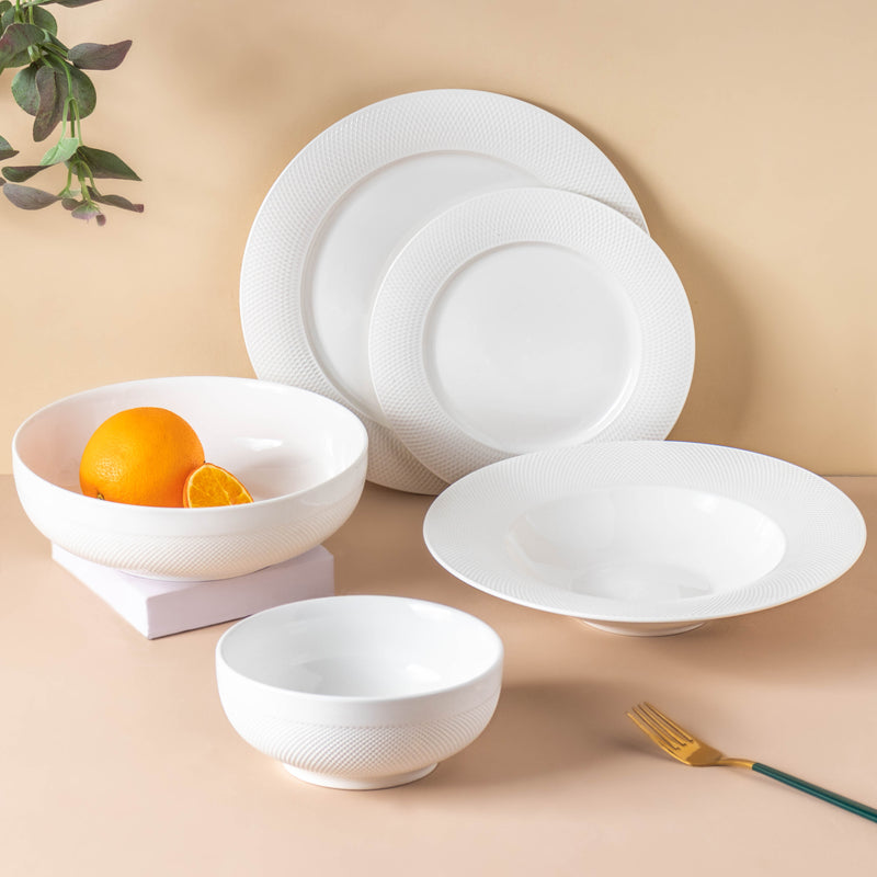 Riona Textured Ceramic Popcorn Bowl White 500 ml - Bowl,ceramic bowl, snack bowls, curry bowl, popcorn bowls | Bowls for dining table & home decor