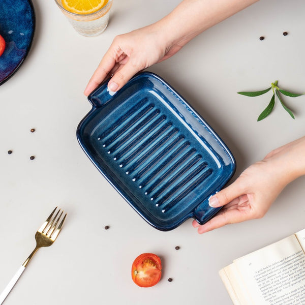 Sapphire Rectangle Baking Dish With Handle Blue 500 ml - Baking Dish