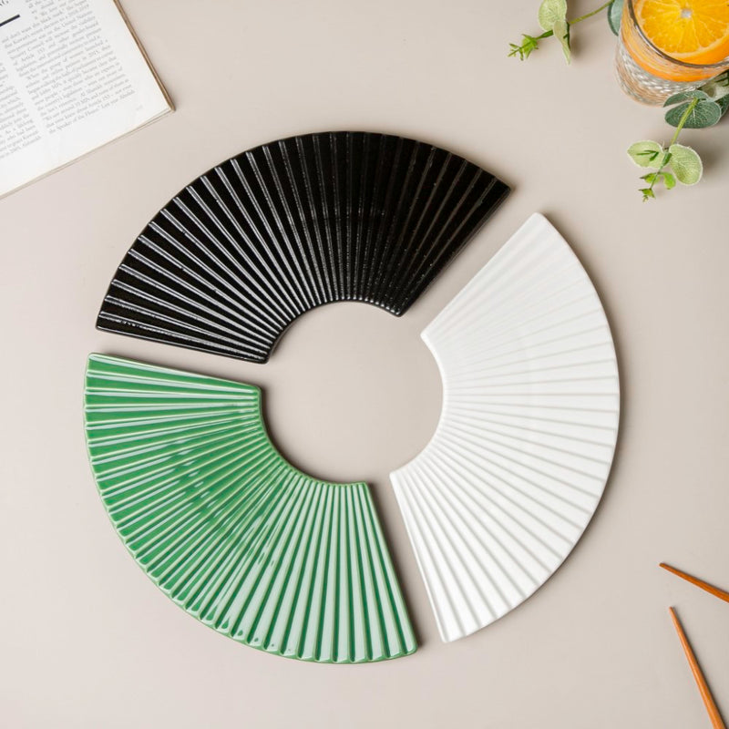 Ogi Fan Ceramic Platter Green - Ceramic platter, serving platter, fruit platter | Plates for dining table & home decor