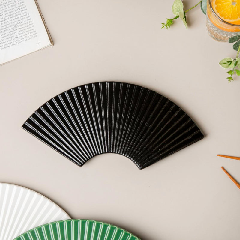 Ogi Fan Ceramic Platter Black - Ceramic platter, serving platter, fruit platter | Plates for dining table & home decor