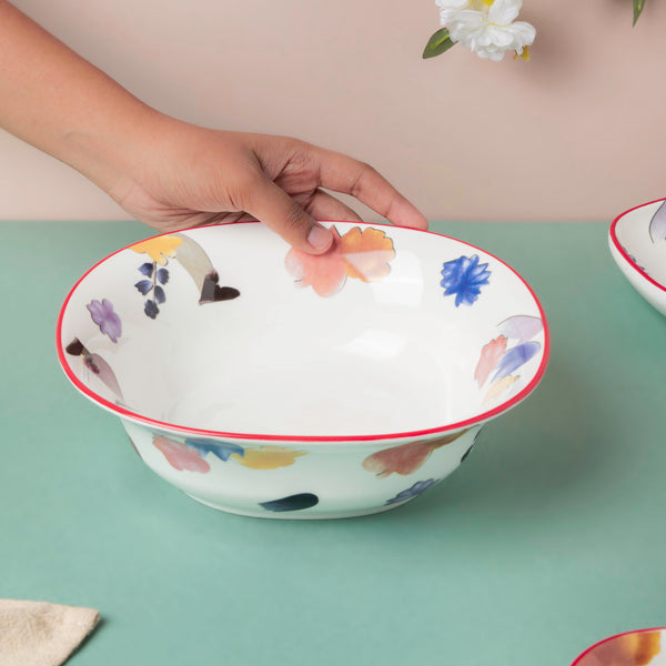 Florista Rimmed Serving Bowl 9 Inch - Bowl, ceramic bowl, serving bowls, noodle bowl, salad bowls, bowl for snacks, large serving bowl | Bowls for dining table & home decor