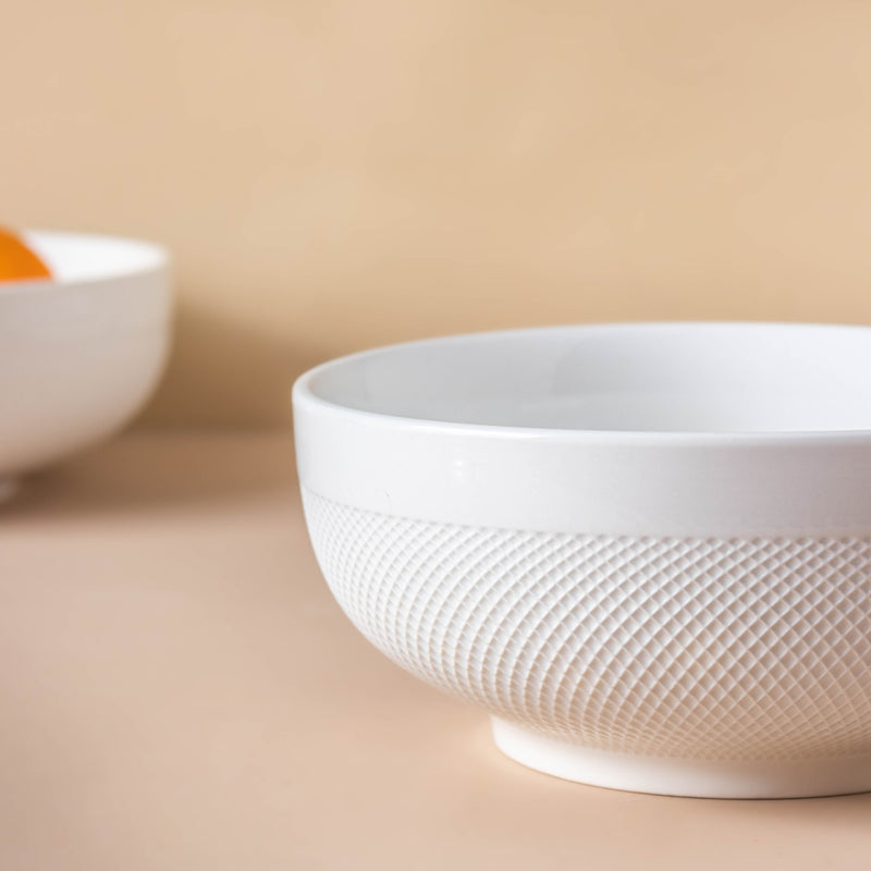 Riona Textured Ceramic Popcorn Bowl White 500 ml - Bowl,ceramic bowl, snack bowls, curry bowl, popcorn bowls | Bowls for dining table & home decor