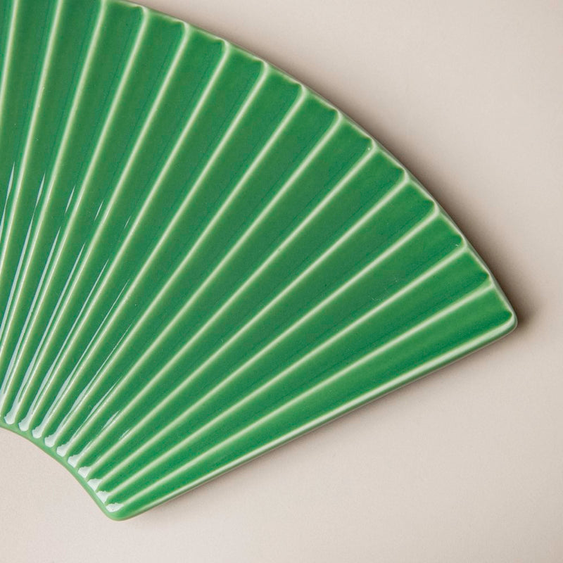 Ogi Fan Ceramic Platter Green - Ceramic platter, serving platter, fruit platter | Plates for dining table & home decor