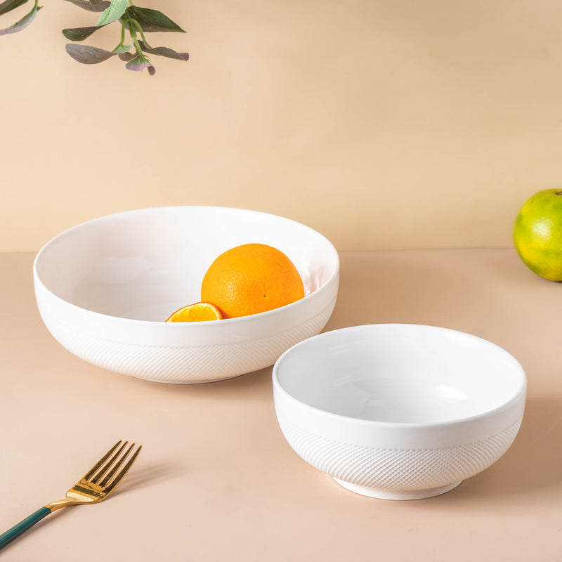Riona Textured Ceramic Popcorn Bowl White 500 ml - Bowl,ceramic bowl, snack bowls, curry bowl, popcorn bowls | Bowls for dining table & home decor